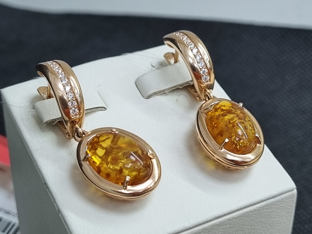 СЕРЬГИ ЯНТАРЬ (Au 585)