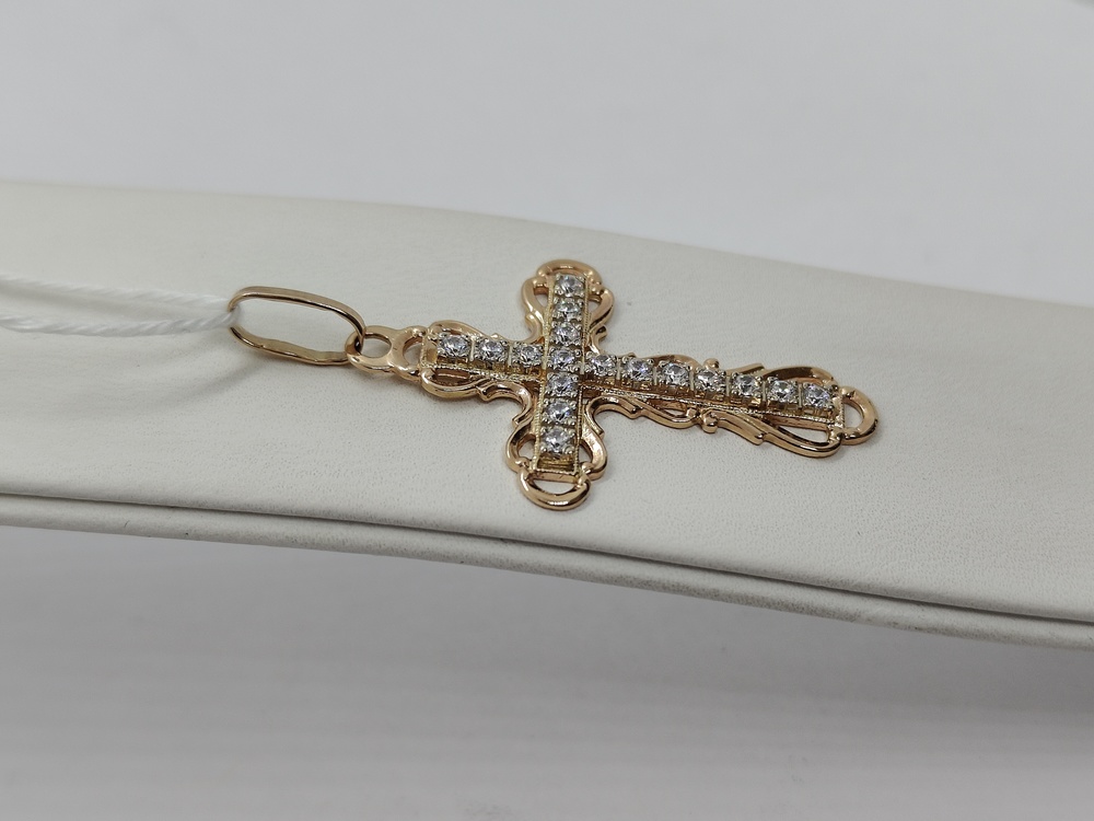 ПОДККИ585 ПОДВЕСКА КРЕСТ С КАМНЯМИ (Au 585)