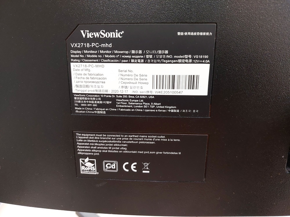 Монитор Viewsonic VX2718PSMHD