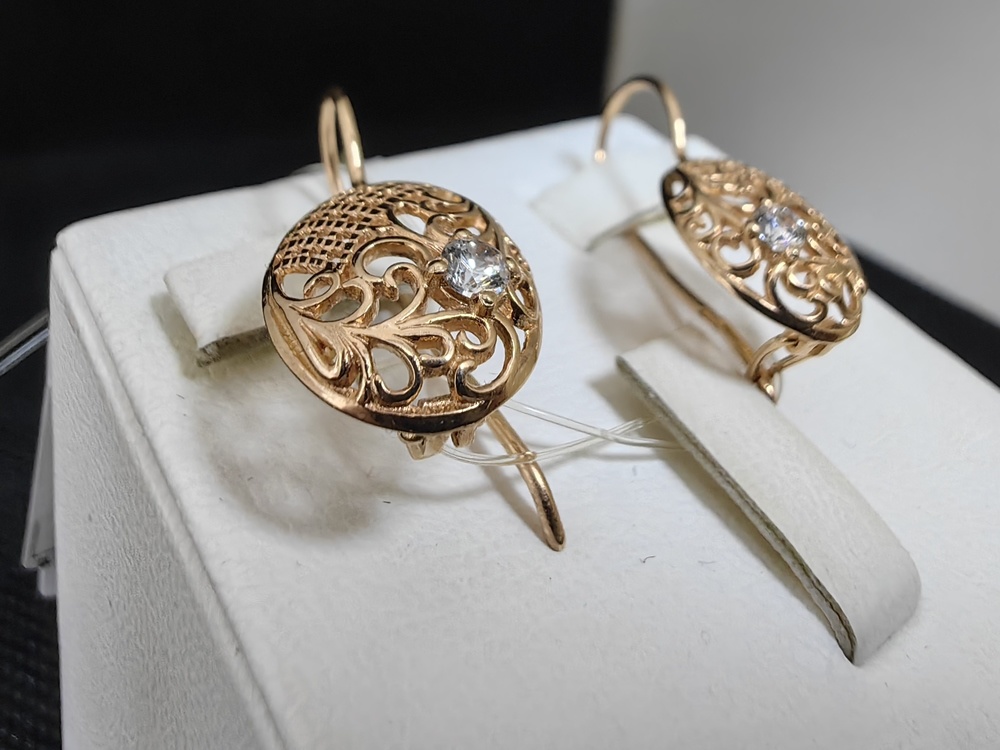 СЕРЬГИ ПЕТЕЛЬКА с камнем (Au 585)