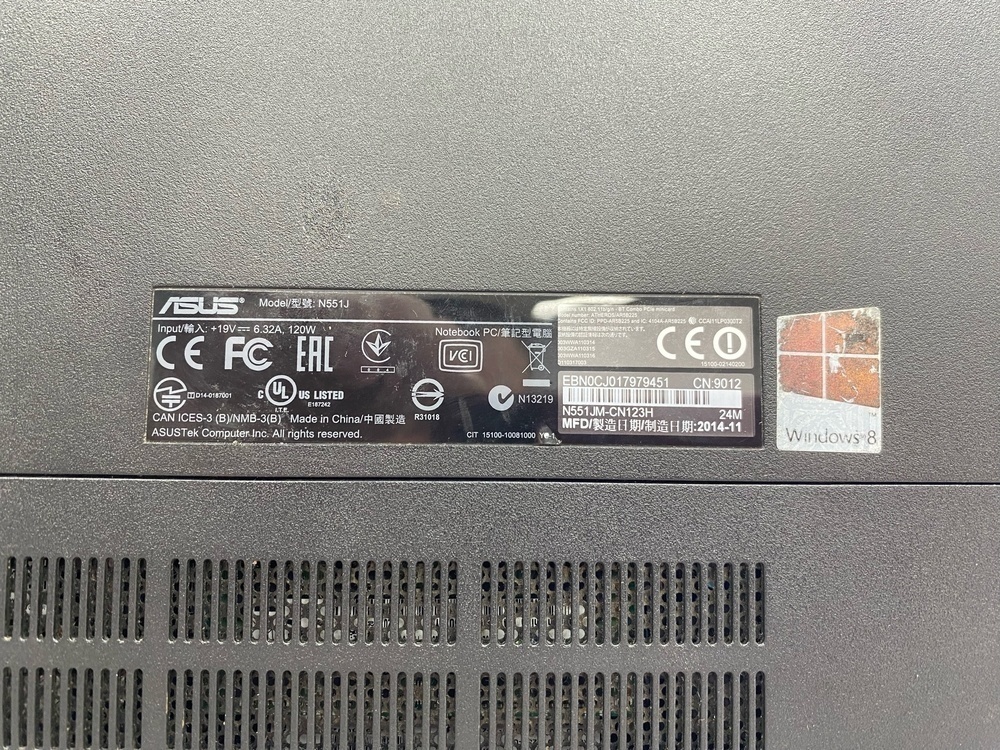 Ноутбук ASUS N551J; Core i7-4710HQ, Intel UHD Graphics, 16 Гб, 256 Гб, Нет