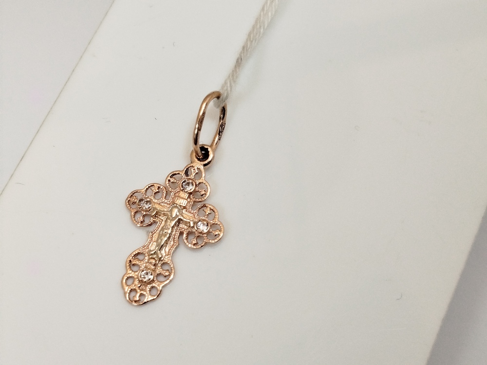 ПОДККИ585 ПОДВЕСКА КРЕСТ С КАМНЯМИ (Au 585)