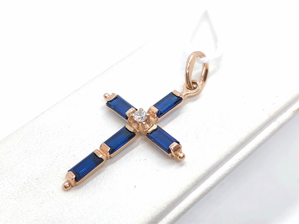 ПОДВЕСКА КРЕСТ С КАМНЯМИ (Au 585)