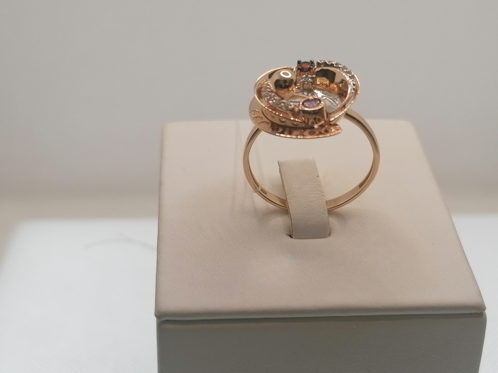 КОЛЬЦО АМЕТИСТ,ГРАНАТ,ТОПАЗ (Au 585)