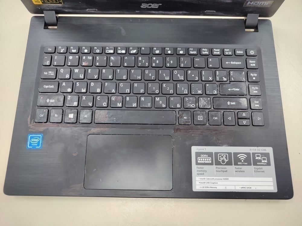 Ноутбук Acer A114-32; Celeron N4000, HD Graphics, 4 Гб, 64 Гб, Нет