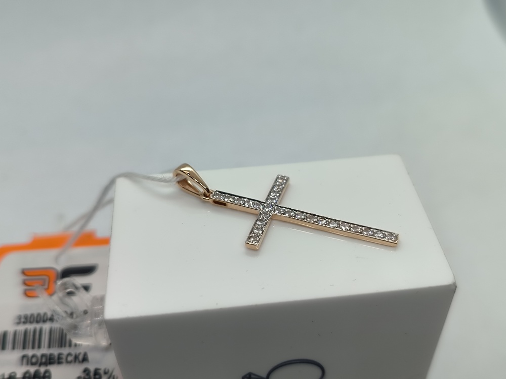 ПОДККИ585 ПОДВЕСКА КРЕСТ С КАМНЯМИ (Au 585)