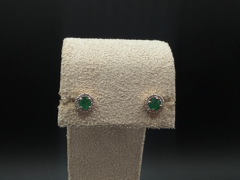 СЕРЬГИ Пусеты Бриллиант, изумруд (Au 585)
