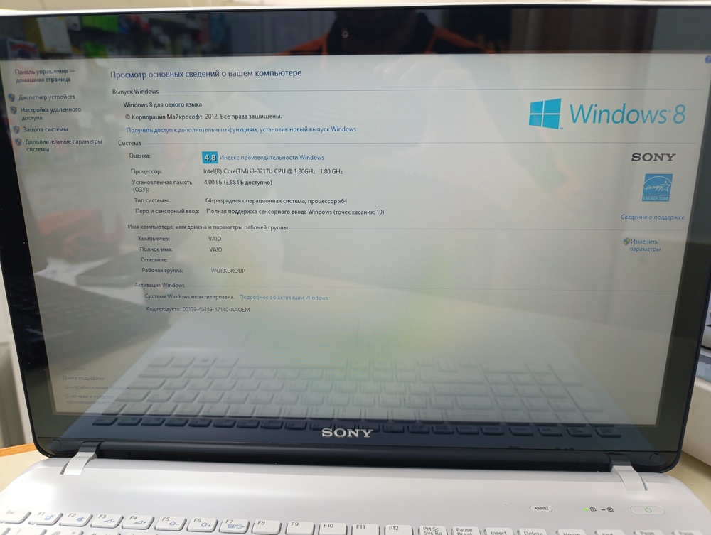 Ноутбук Sony svf152c29v; Core i3-3217U, Intel HD Graphics 4000, 4 Гб, Нет, 500 Гб