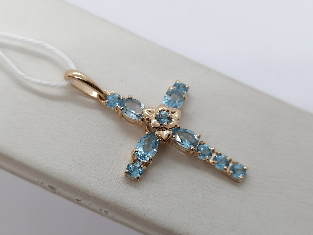 ПОДККИ585 ПОДВЕСКА КРЕСТ С КАМНЯМИ (Au 585)