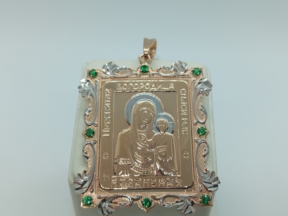 ПИ-096_au ПОДВЕСКА ИКОНА с камнями (Au 585)