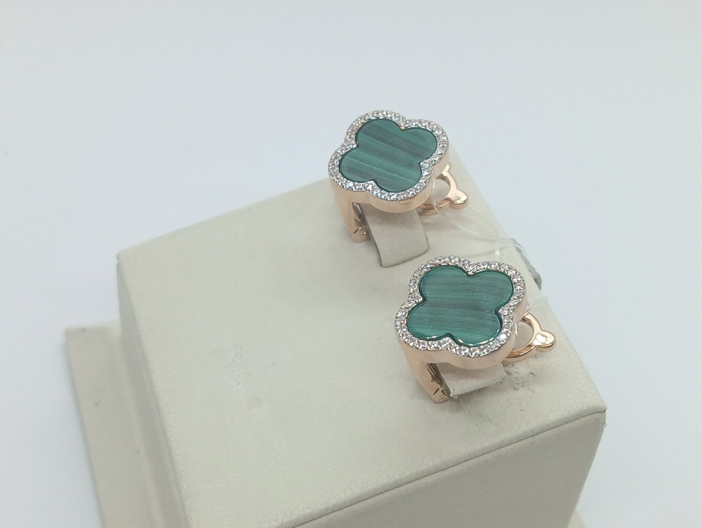 СЕРЬГИ МАЛАХИТ с камнями (Au 585)