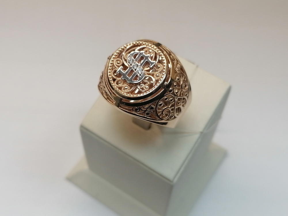 КОЛЬЦО ПЕЧАТКА с камнями (Au 585)