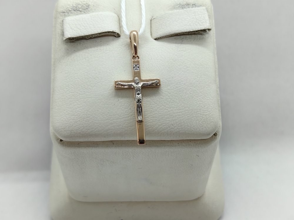 ПОДККИ585 ПОДВЕСКА КРЕСТ С КАМНЕМ (Au 585)