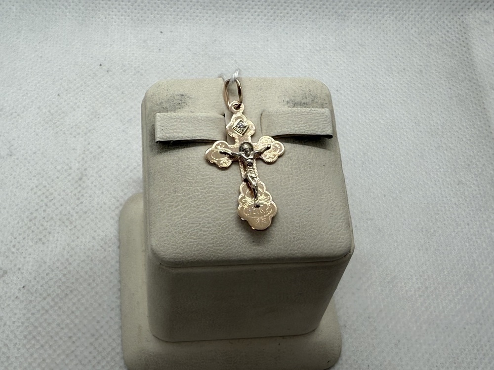 ПОДККИ585 ПОДВЕСКА КРЕСТ С КАМНЕМ (Au 585)