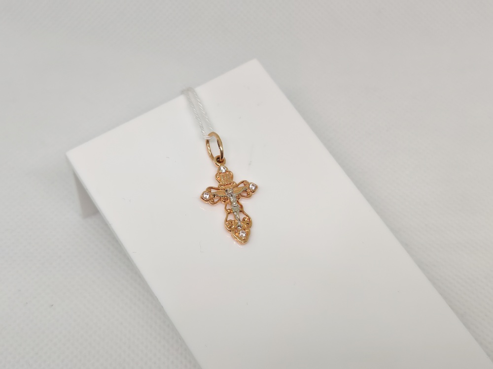 ПОДККИ585 ПОДВЕСКА КРЕСТ С КАМНЯМИ (Au 585)