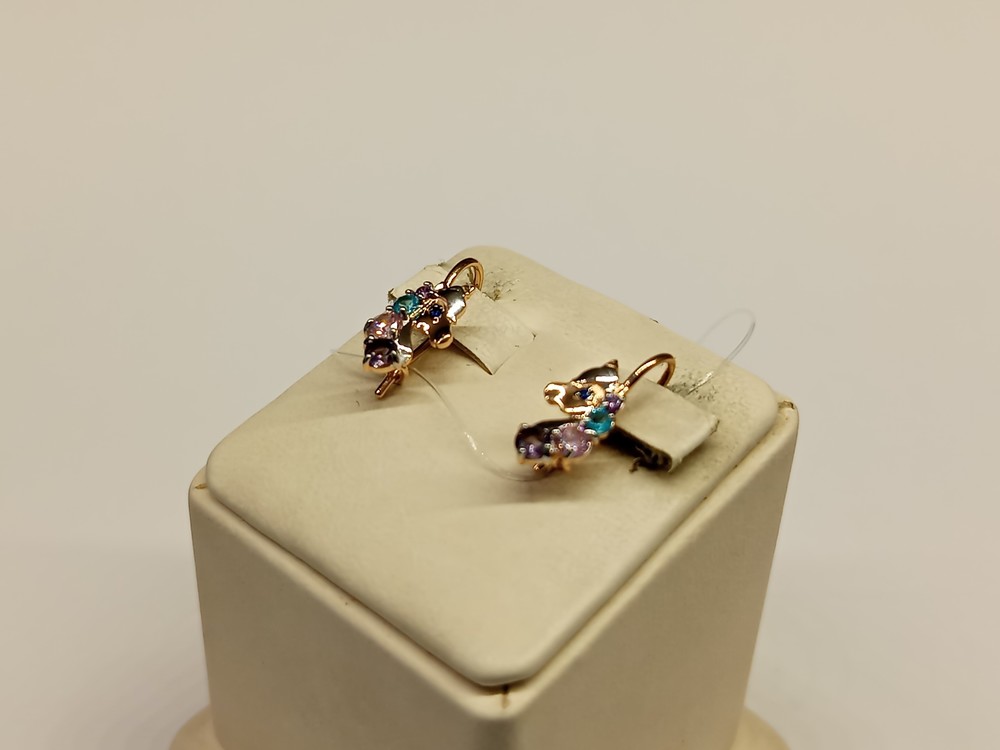 СЕРЬГИ ПЕТЕЛЬКА с камнями (Au 585)