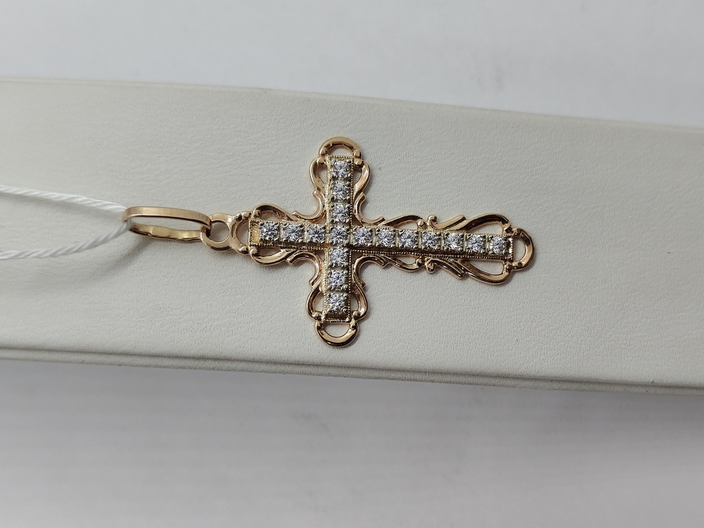 ПОДККИ585 ПОДВЕСКА КРЕСТ С КАМНЯМИ (Au 585)