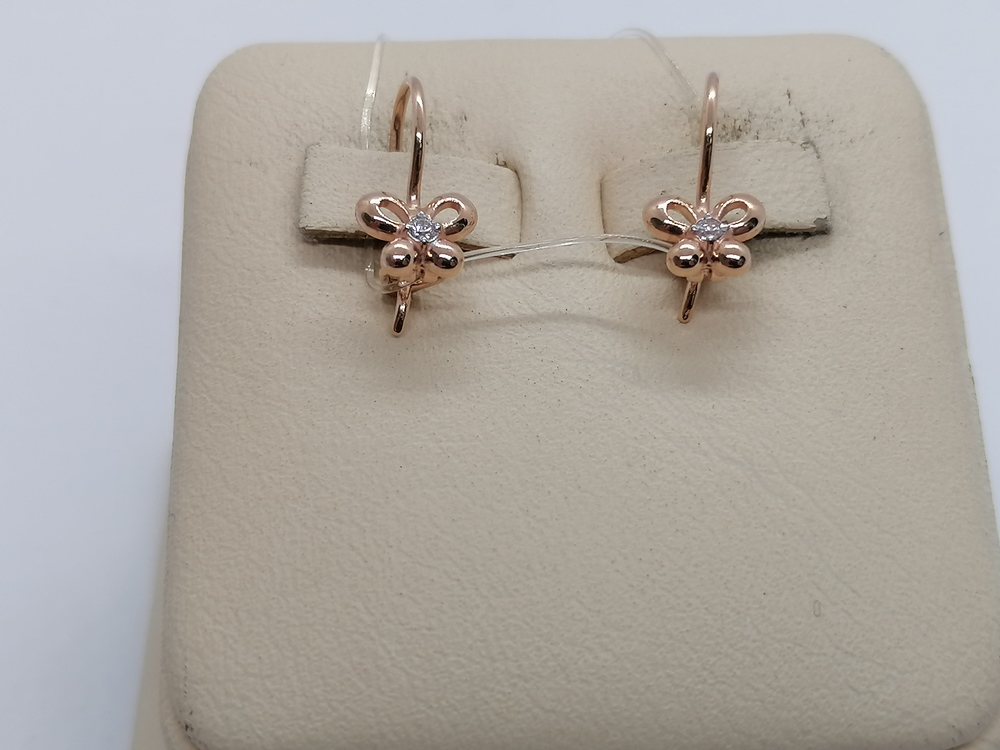 02-3883 СЕРЬГИ ПЕТЕЛЬКА с камнем (Au 585)