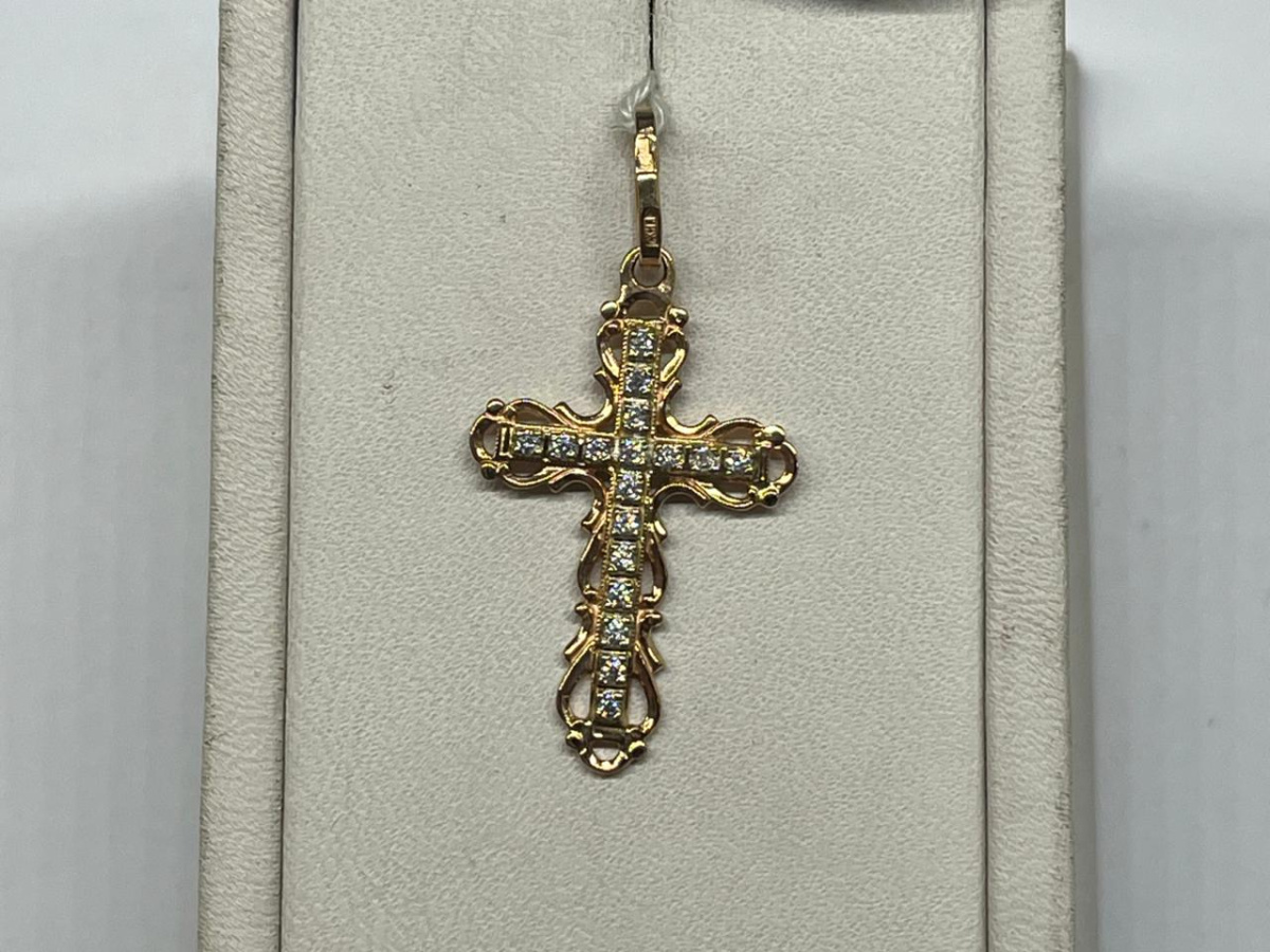 ПОДВЕСКА КРЕСТ С КАМНЯМИ (Au 585)