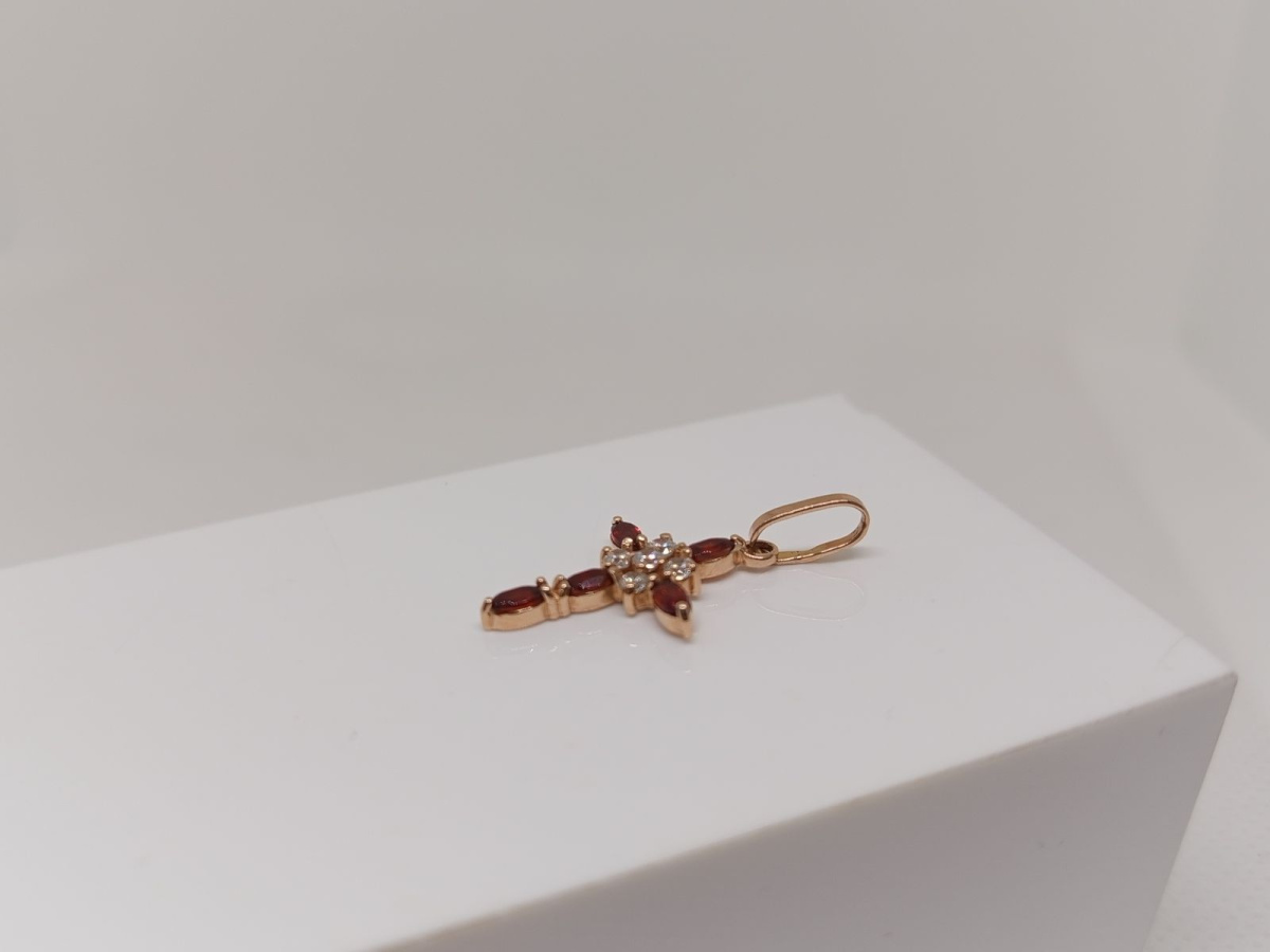 ПОДККИ585 ПОДВЕСКА КРЕСТ С КАМНЯМИ (Au 585)