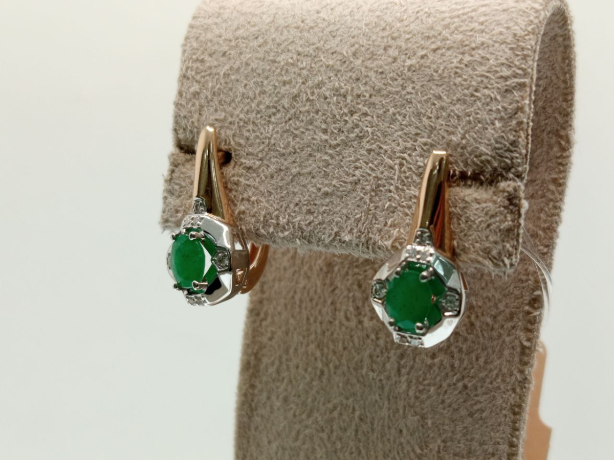 СЕРЬГИ Бриллиант, изумруд (Au 585)