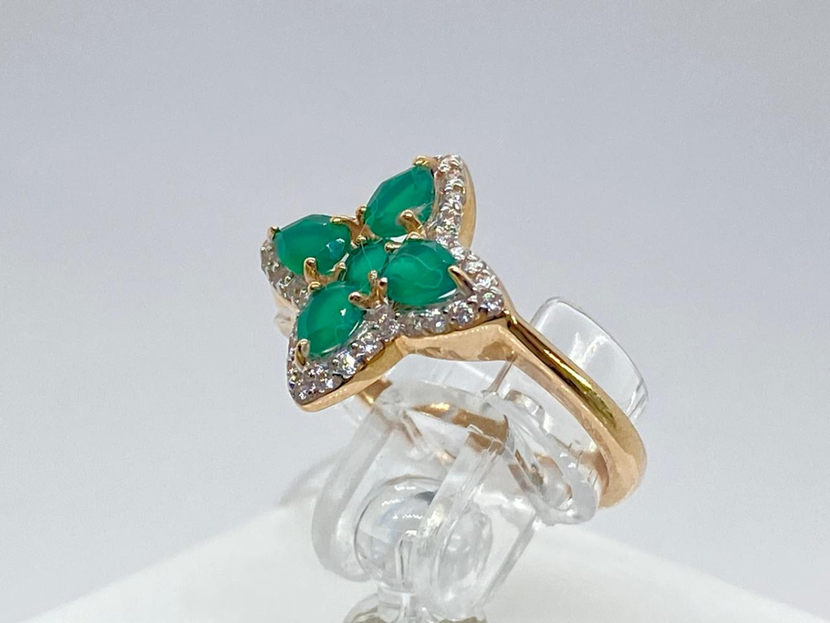 КОЛЬЦО АГАТ с камнями (Au 585)