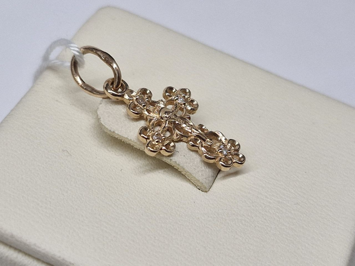 ПОДККИ585 ПОДВЕСКА КРЕСТ С КАМНЯМИ (Au 585)