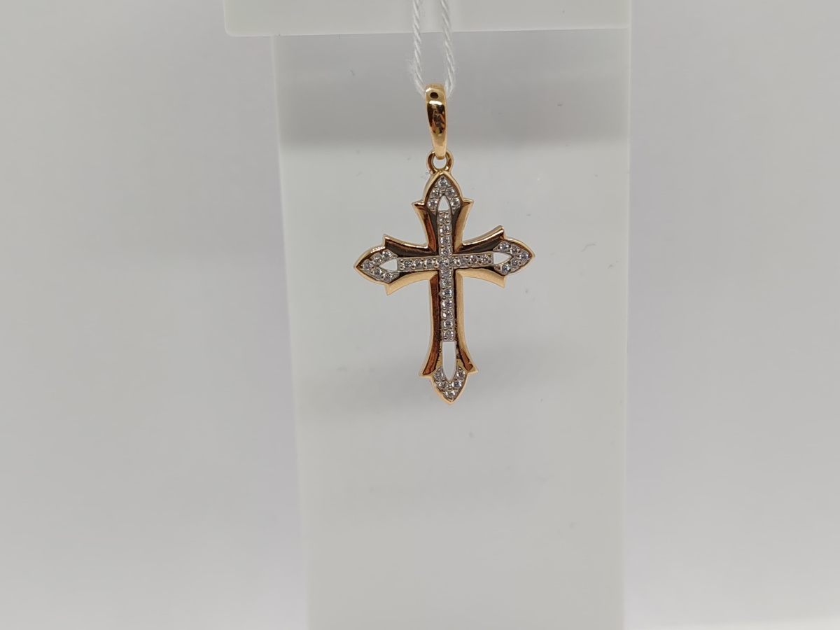 ПОДККИ585 ПОДВЕСКА КРЕСТ С КАМНЯМИ (Au 585)