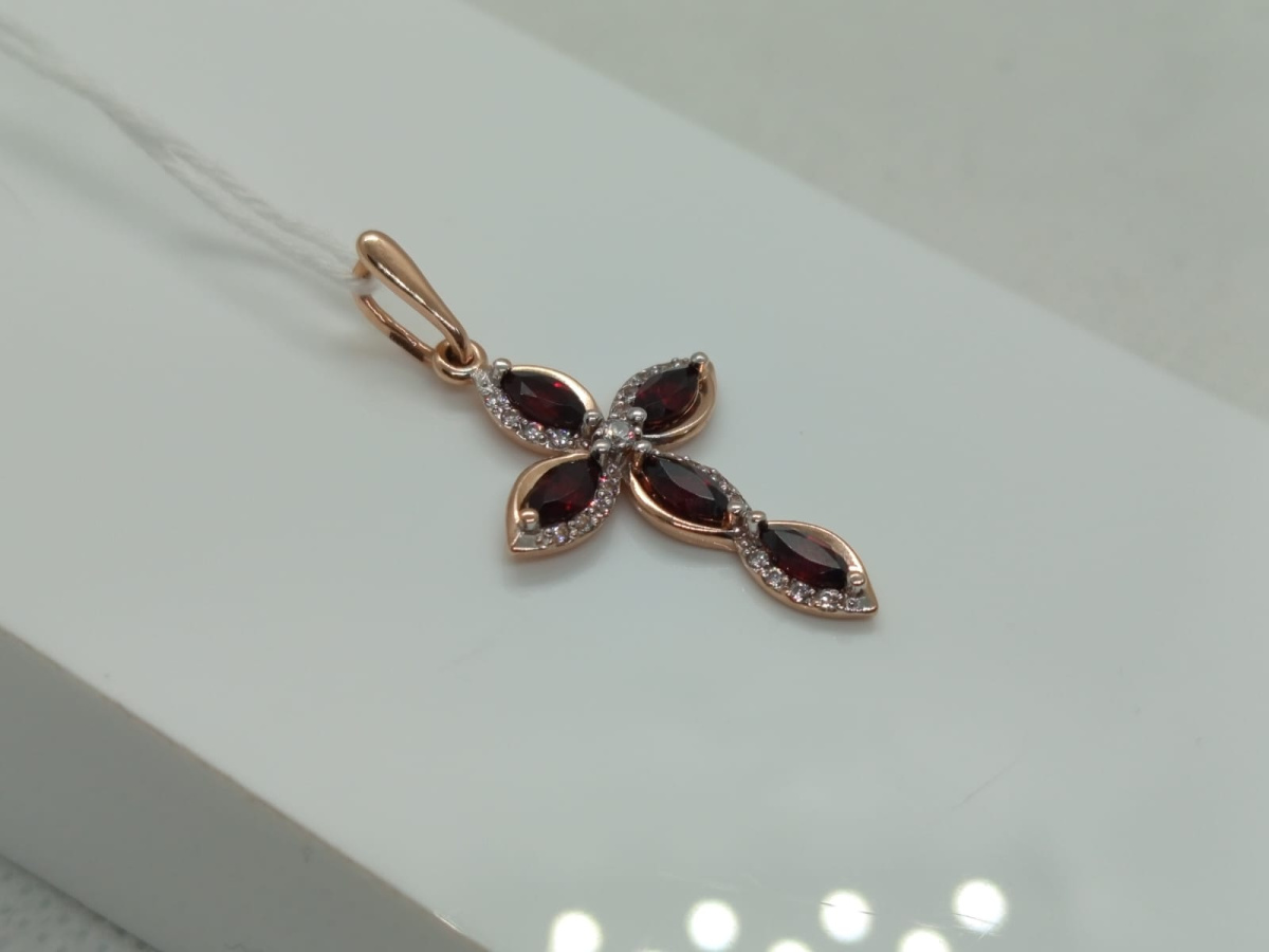 ПОДККИ585 ПОДВЕСКА КРЕСТ С КАМНЯМИ (Au 585)