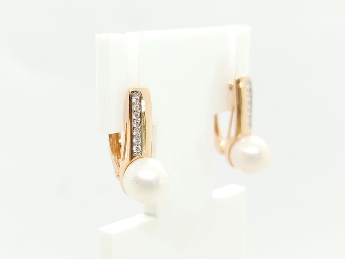 СЕРЬГИ ЖЕМЧУГ,ЦИРКОН (Au 585)