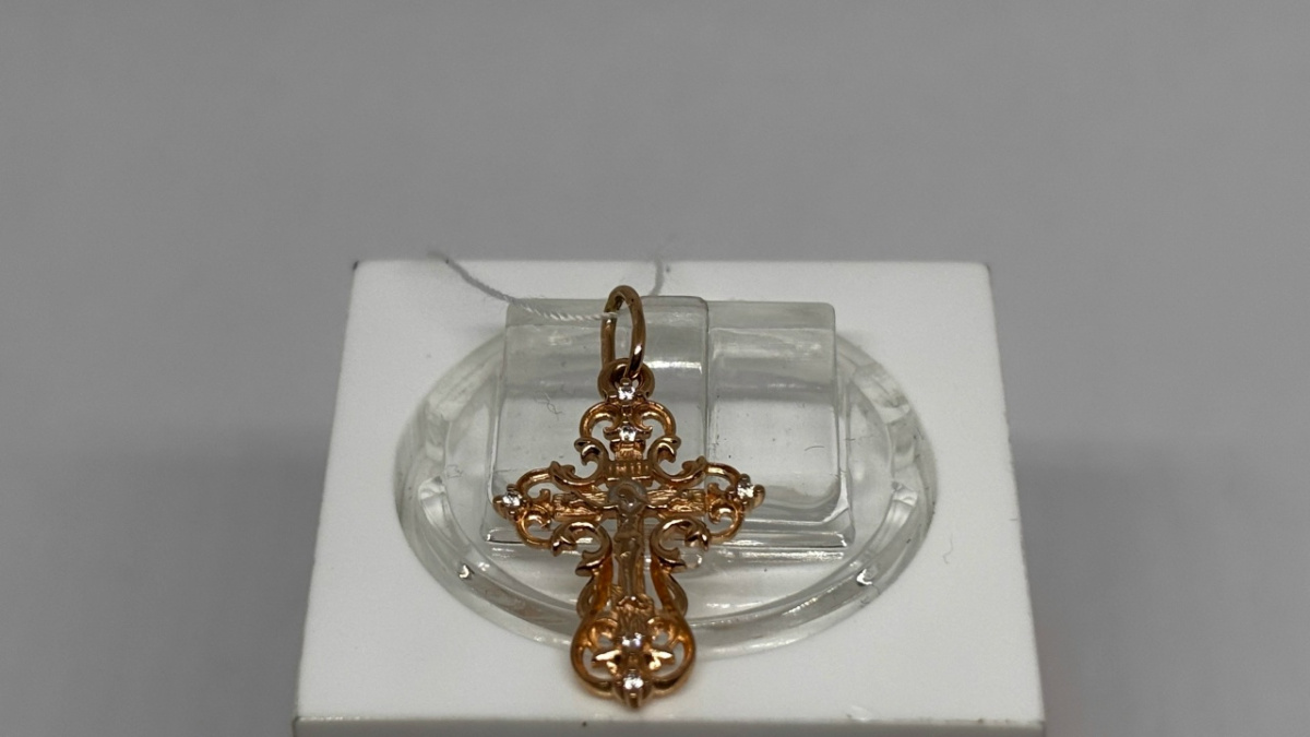 ПОДККИ585 ПОДВЕСКА КРЕСТ С КАМНЯМИ (Au 585)