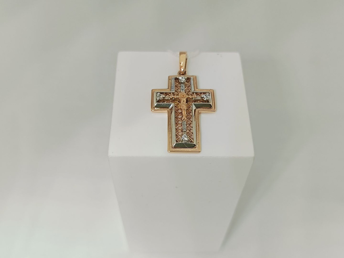 ПОДККИ585 ПОДВЕСКА КРЕСТ С КАМНЯМИ (Au 585)