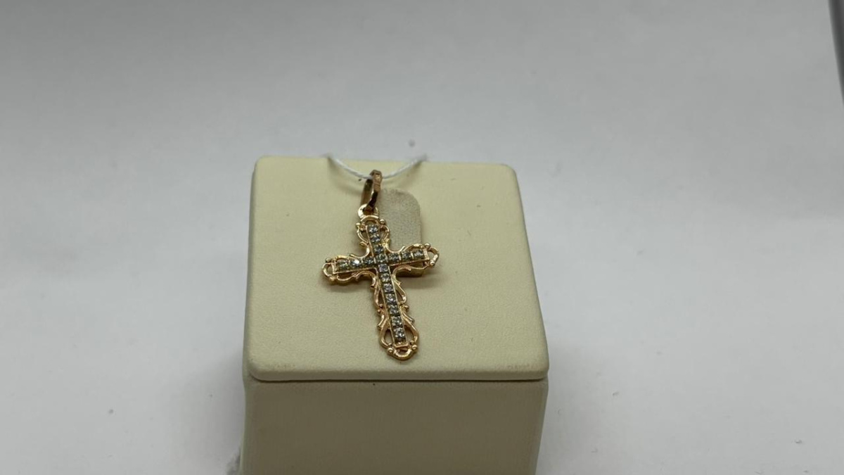 ПОДККИ585 ПОДВЕСКА КРЕСТ С КАМНЯМИ (Au 585)