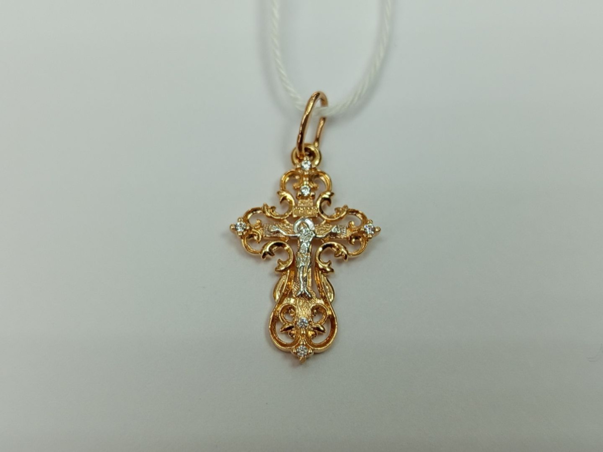 ПОДККИ585 ПОДВЕСКА КРЕСТ С КАМНЯМИ (Au 585)