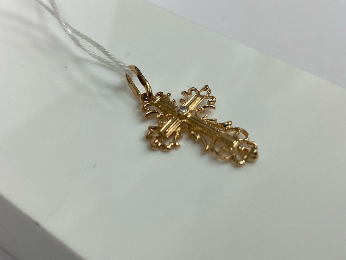 ПОДККИ585 ПОДВЕСКА КРЕСТ С КАМНЕМ (Au 585)