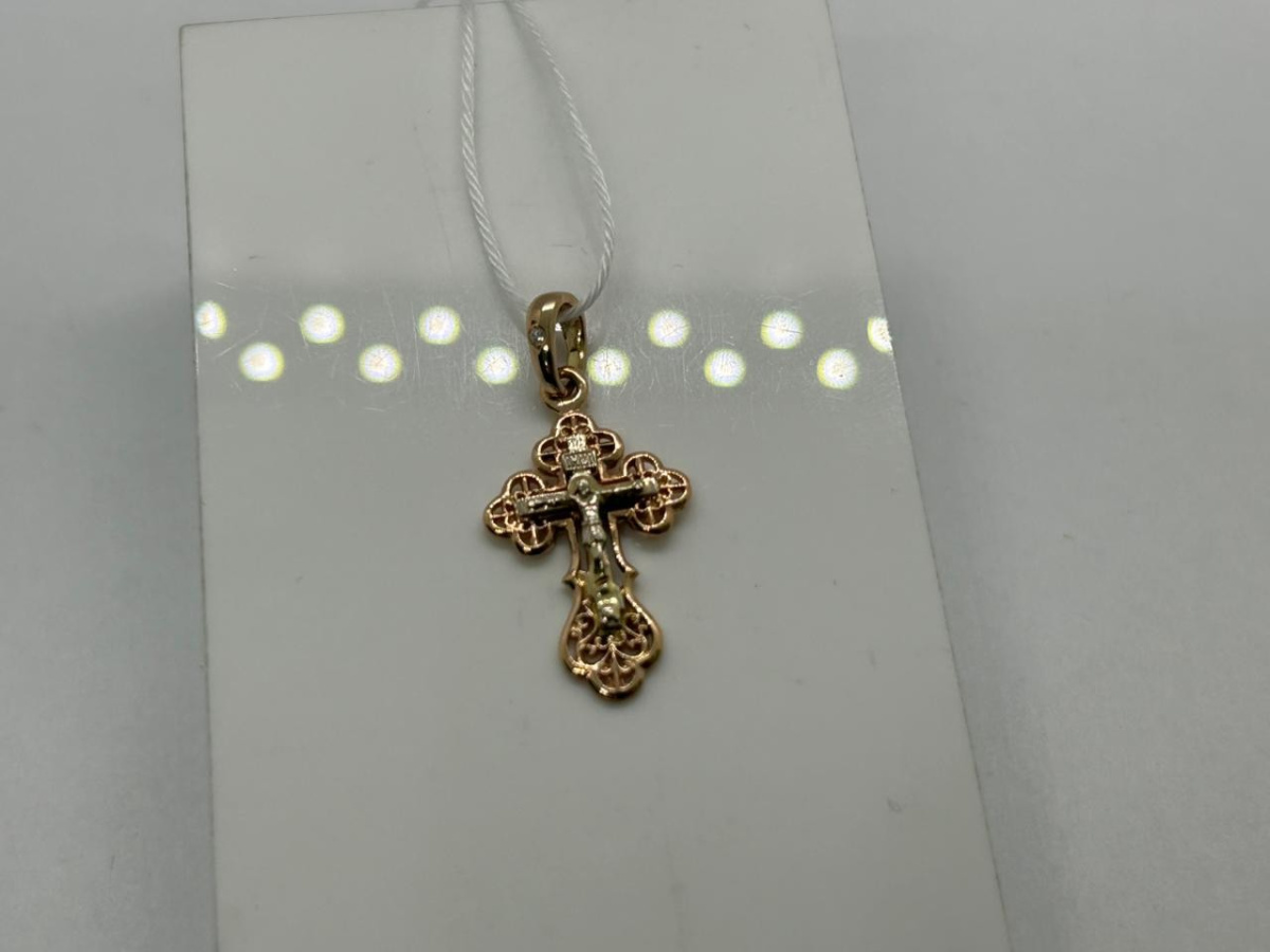 ПОДККИ585 ПОДВЕСКА КРЕСТ С КАМНЕМ (Au 585)
