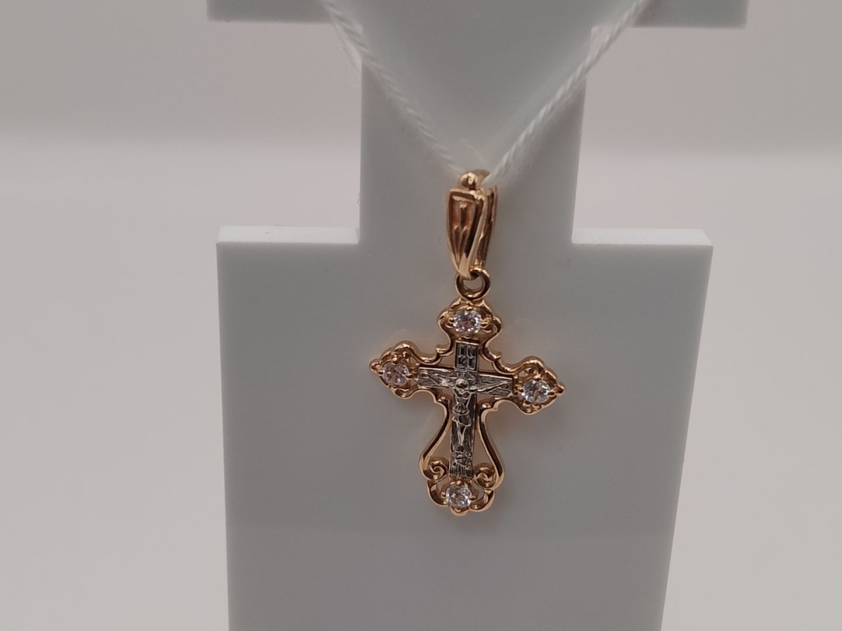 ПОДВЕСКА КРЕСТ С КАМНЯМИ (Au 585)