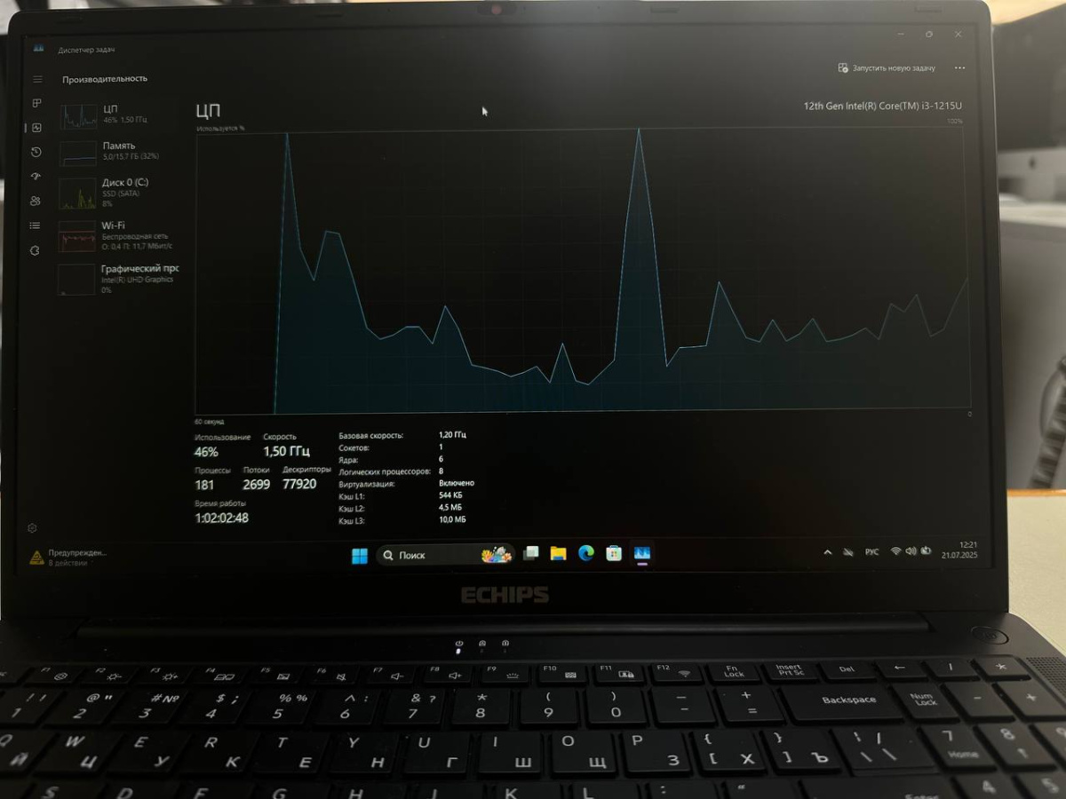 Ноутбук Echips; Core i3-1215U, HD Graphics, 16 Гб, 500 Гб, Нет