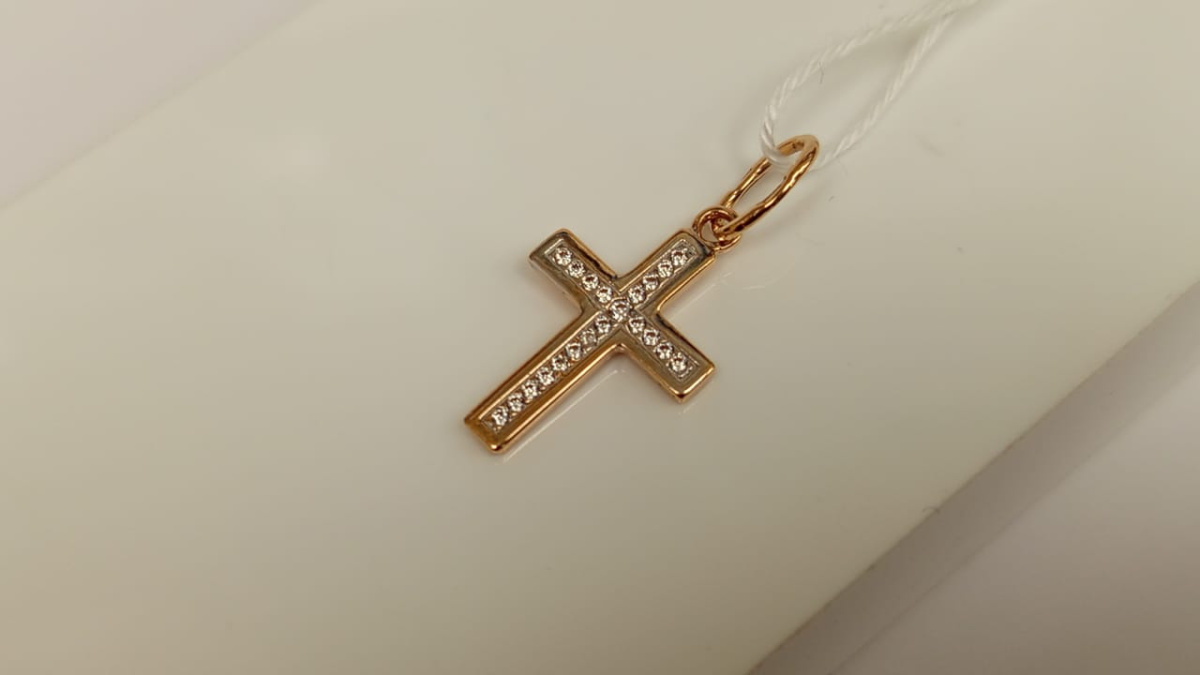 ПОДВЕСКА КРЕСТ С КАМНЯМИ (Au 585)