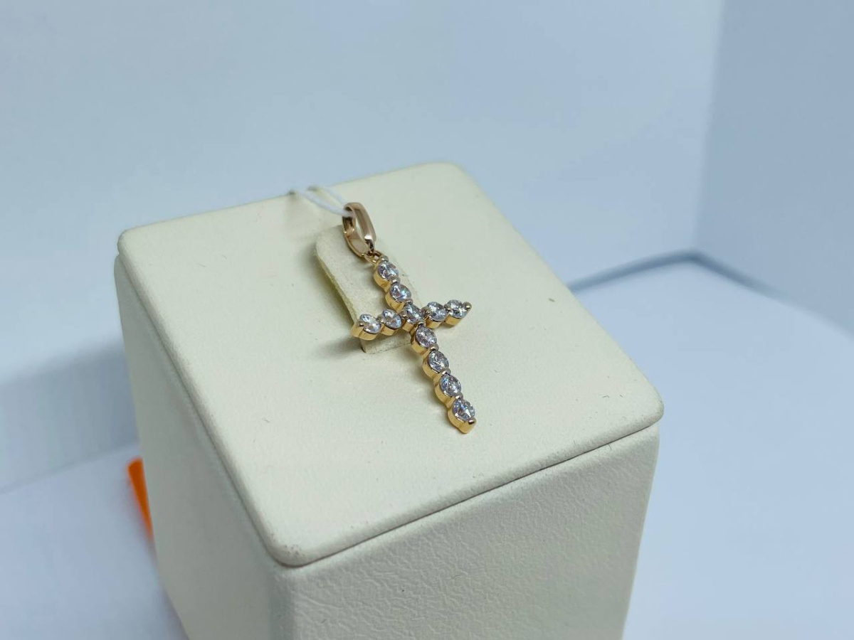 ПОДВЕСКА КРЕСТ С КАМНЯМИ (Au 585)