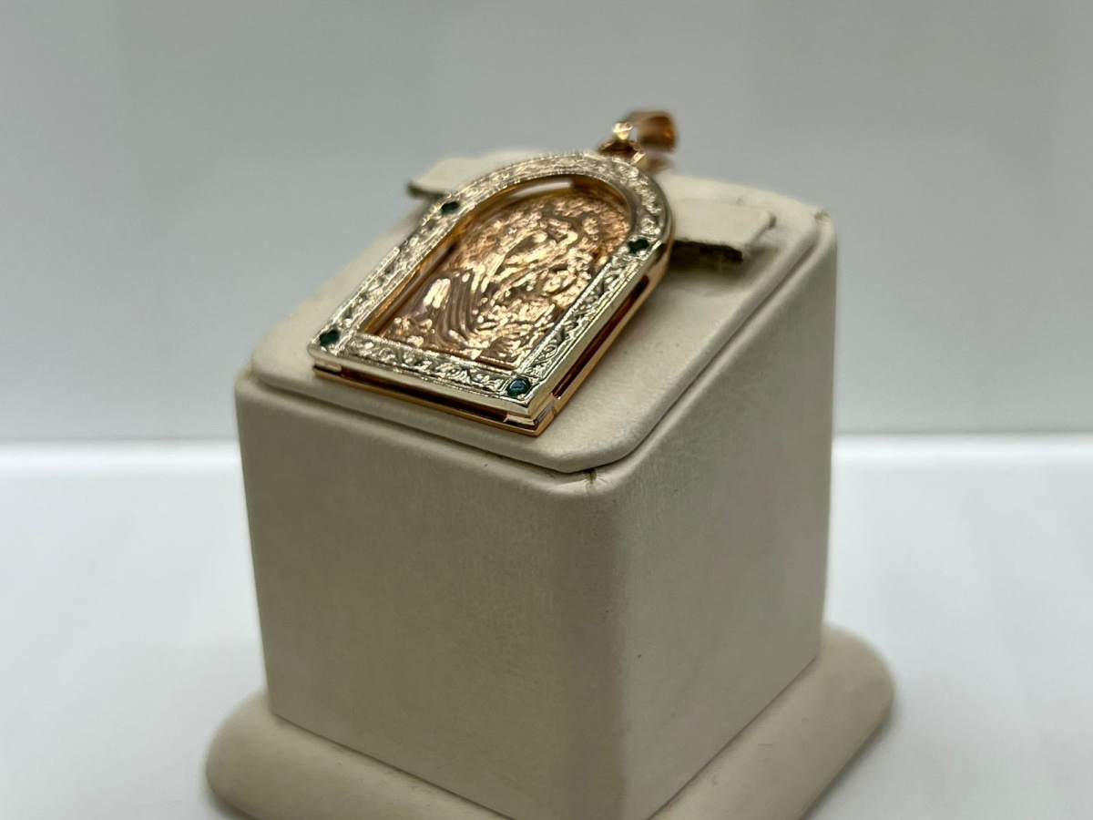 ПОДИКИ585 ПОДВЕСКА ИКОНА С КАМНЯМИ (Au 585)