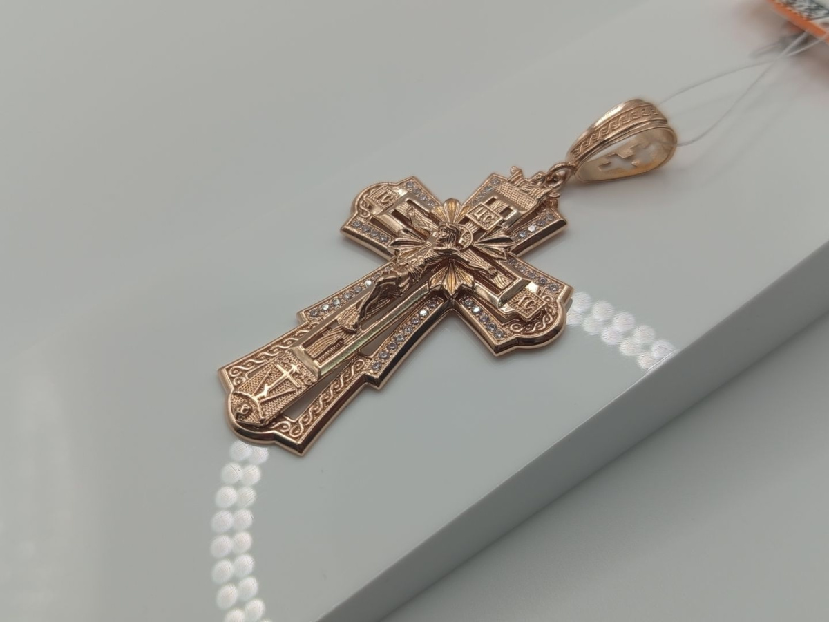 ПОДККИ585 ПОДВЕСКА КРЕСТ С КАМНЯМИ (Au 585)