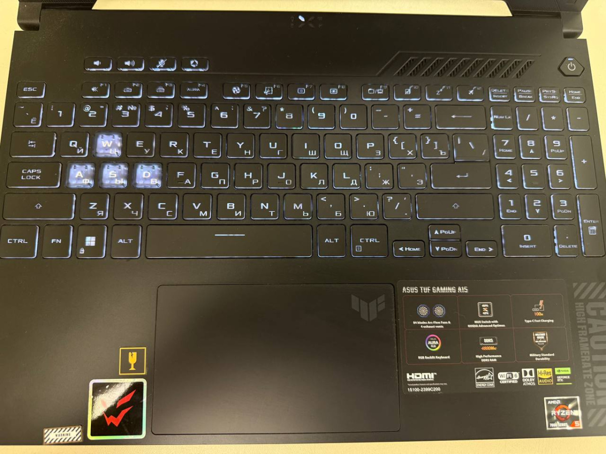 Ноутбук ASUS A15; Ryzen 5 7535HS, Geforce RTX 4060, 16 Гб, 500 Гб, Нет