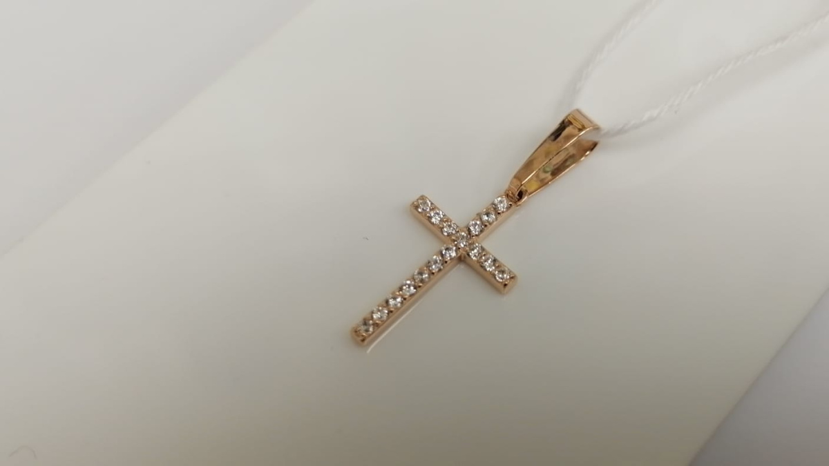 ПОДККИ585 ПОДВЕСКА КРЕСТ С КАМНЯМИ (Au 585)