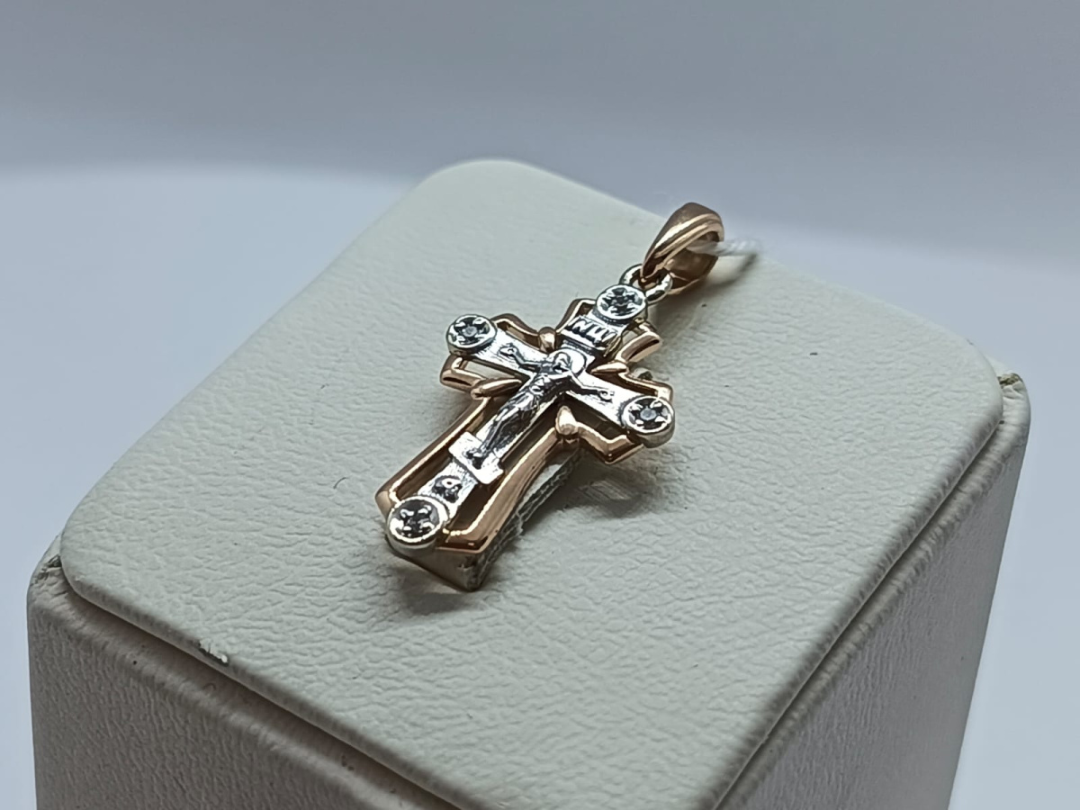 ПОДККИ585 ПОДВЕСКА КРЕСТ С КАМНЯМИ (Au 585)