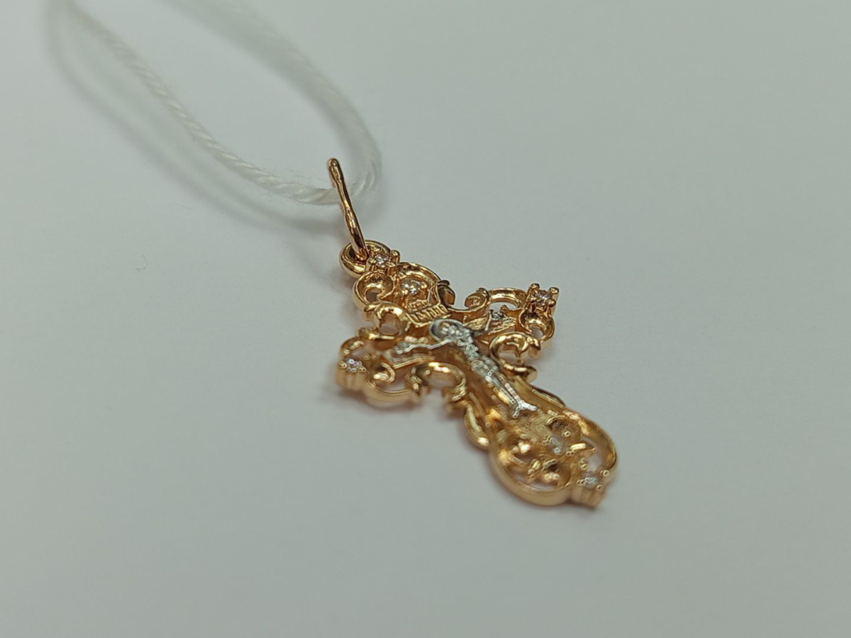 ПОДККИ585 ПОДВЕСКА КРЕСТ С КАМНЯМИ (Au 585)