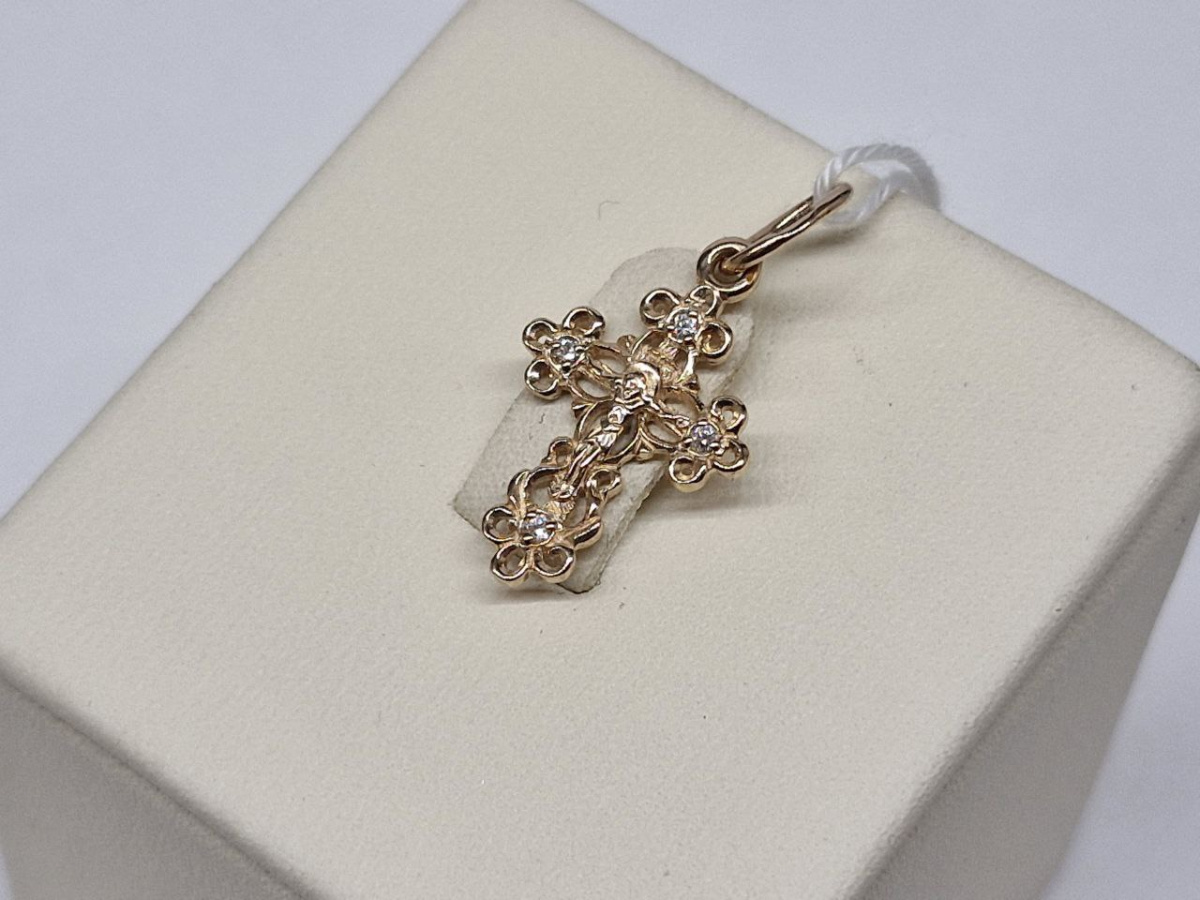 ПОДККИ585 ПОДВЕСКА КРЕСТ С КАМНЯМИ (Au 585)