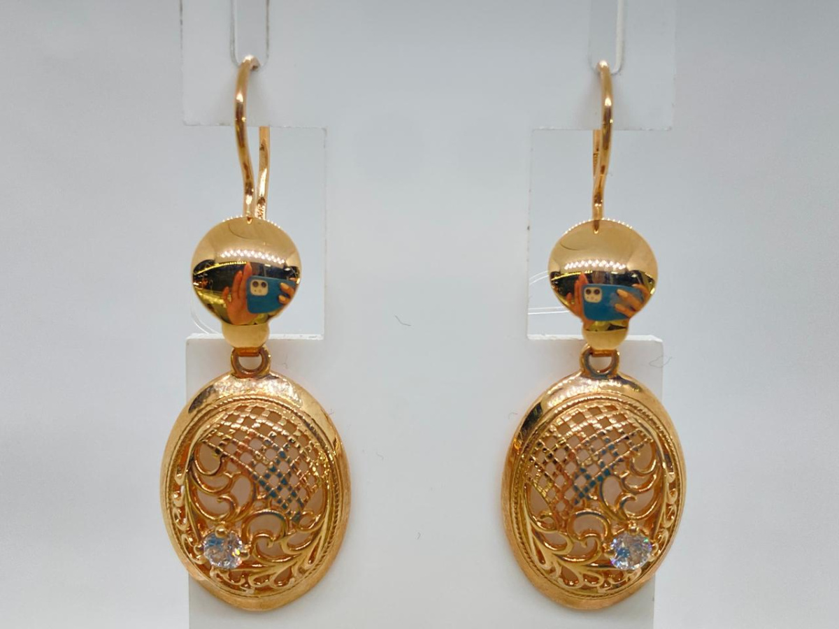 СЕРЬГИ ПЕТЕЛЬКА с камнем (Au 585)