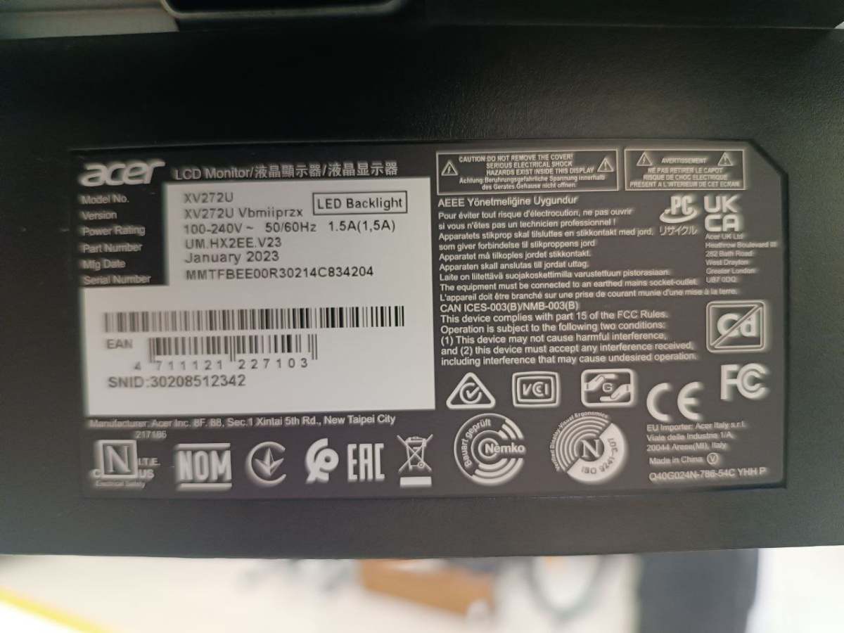 Монитор Acer XV272U