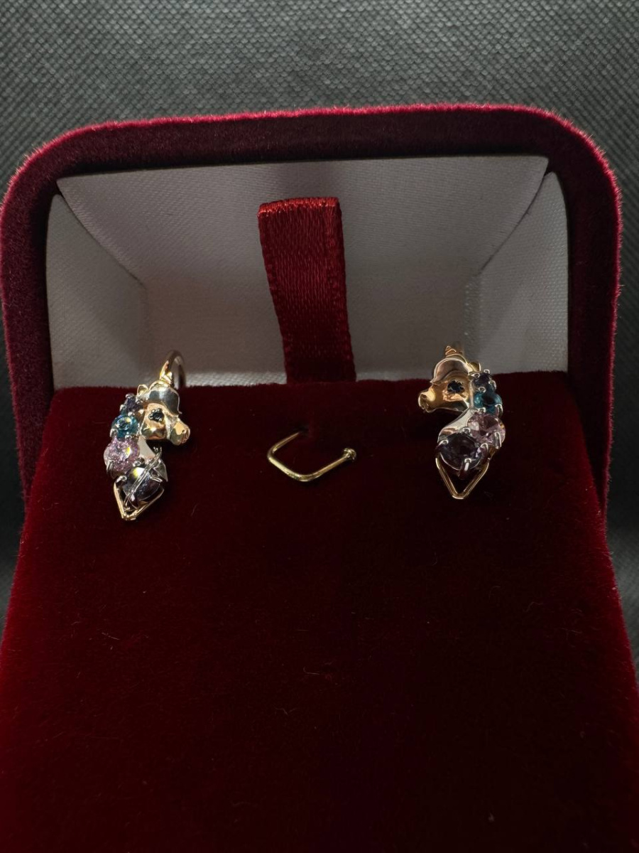 СЕРЬГИ ПЕТЕЛЬКА с камнями (Au 585)